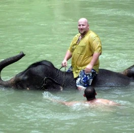 Elephant Bathing at Tad Se Waterfall